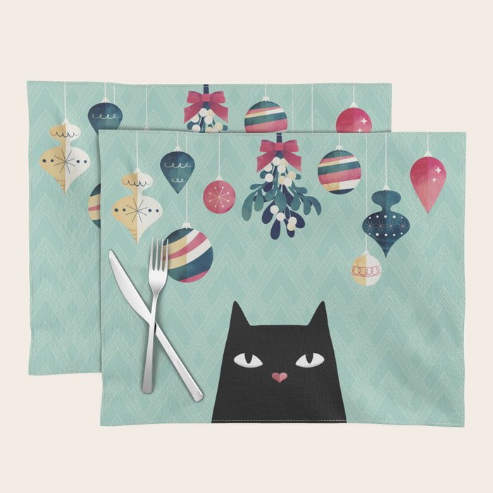 Mistletoe? (Black Cat) Placemat Gallery Image 1
