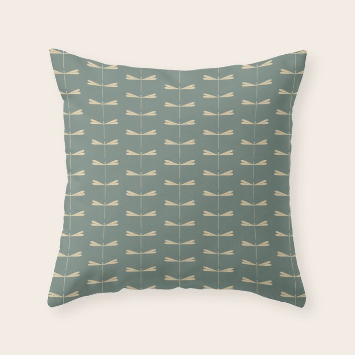 Dragonfly Pattern XII Neutral Green Throw Pillow Gallery Image 1
