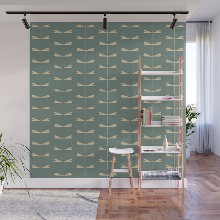 Dragonfly Pattern XII Neutral Green Wall Mural Gallery Image 1