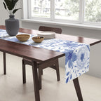 Blue and White Watercolor Florals Table Runner Gallery Image 2