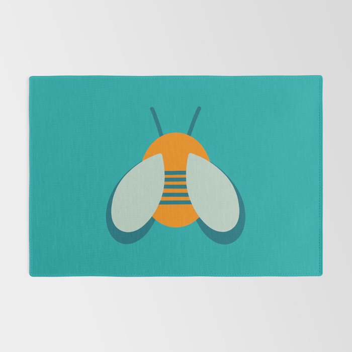 Lucky Bee - Cute Retro Minimalism in Orange and Turquoise Rug Gallery Image 2