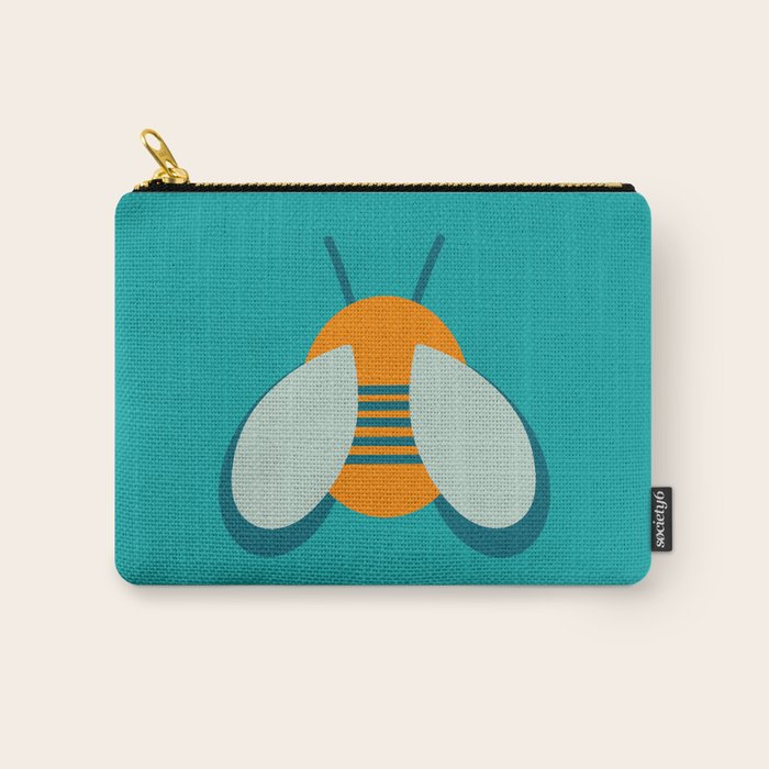 Lucky Bee - Cute Retro Minimalism in Orange and Turquoise Carry All Pouch Gallery Image 1