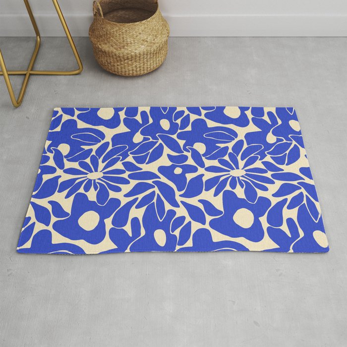 Abstract vintage blue flower art pattern Rug Gallery Image 1