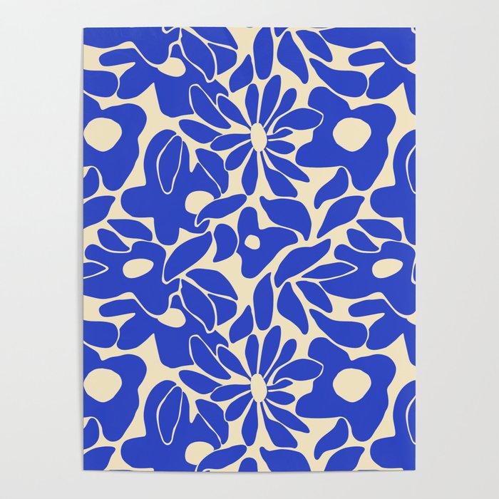 Abstract vintage blue flower art pattern Poster Gallery Image 1