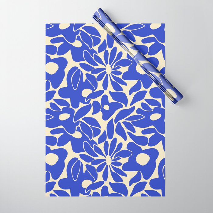 Abstract vintage blue flower art pattern Wrapping Paper Gallery Image 1