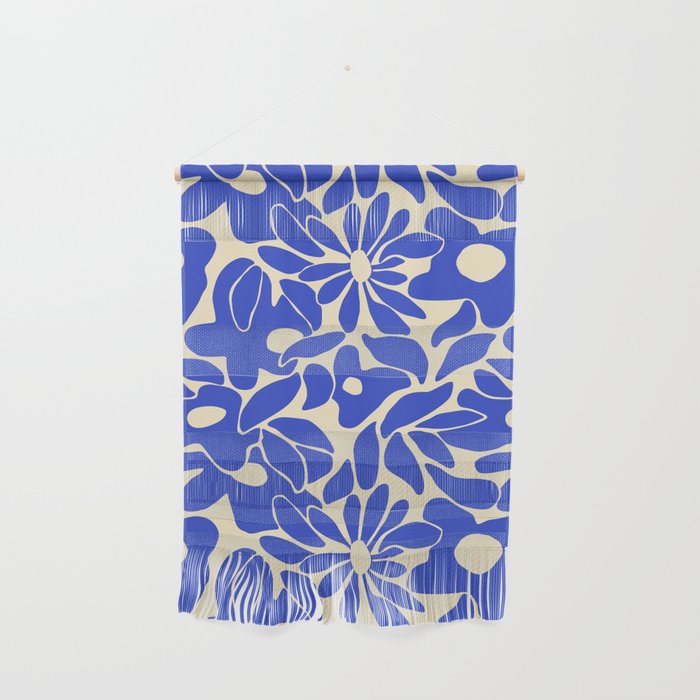 Abstract vintage blue flower art pattern Wall Hanging Gallery Image 1
