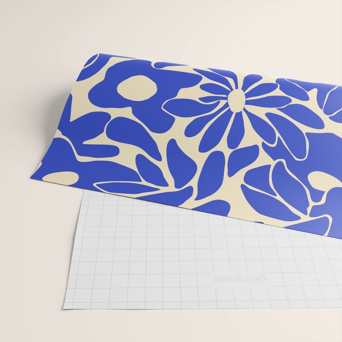 Abstract vintage blue flower art pattern Wrapping Paper Gallery Image 2