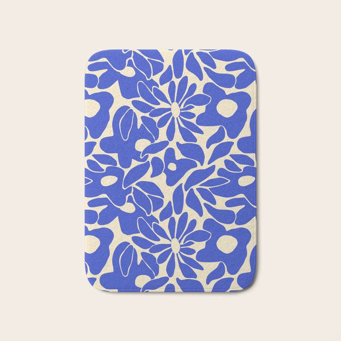 Abstract vintage blue flower art pattern Bath Mat Gallery Image 1