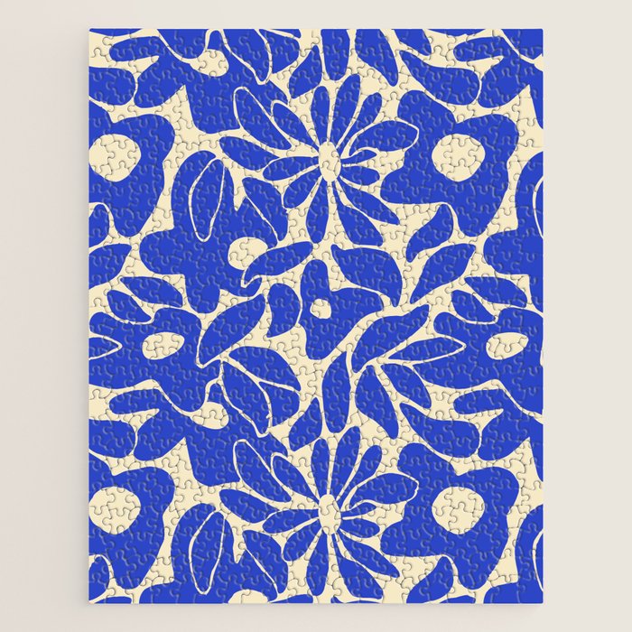 Abstract vintage blue flower art pattern Jigsaw Puzzle Gallery Image 1