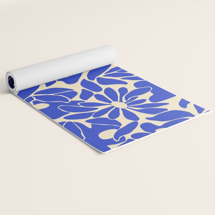 Abstract vintage blue flower art pattern Yoga Mat Gallery Image 2
