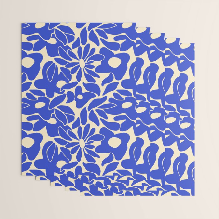 Abstract vintage blue flower art pattern Wrapping Paper Gallery Image 3