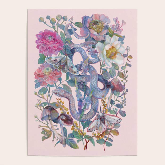 Pink Floral Garden Snake Poster Gallery Image 4