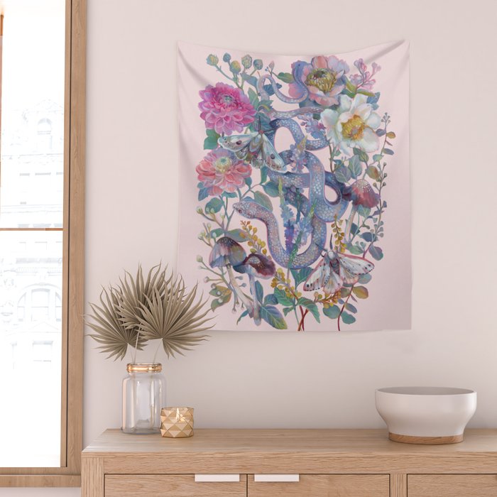 Pink Floral Garden Snake Wall Tapestry Gallery Image 2
