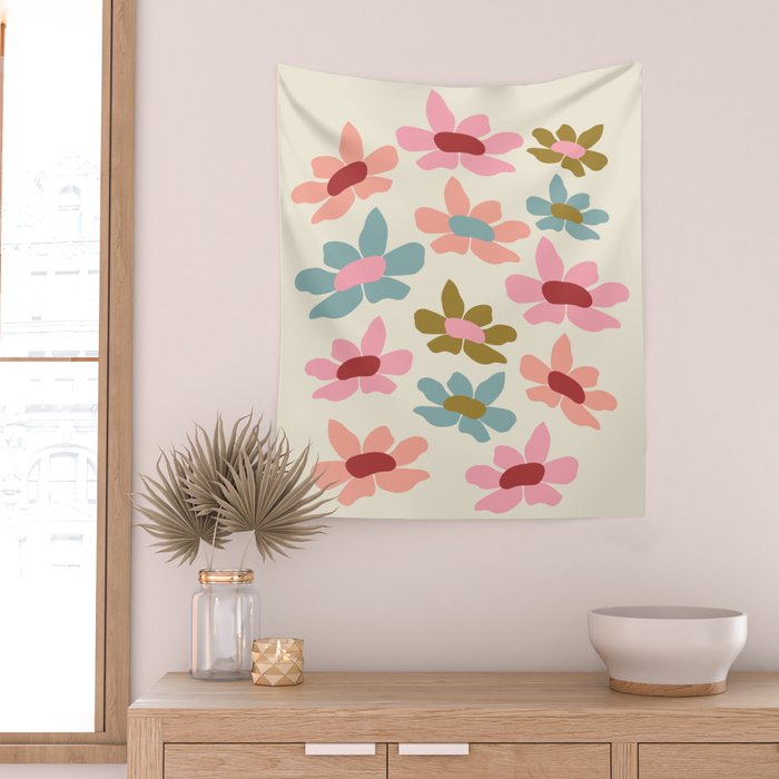 Retro Colorful Daisies  Wall Tapestry Gallery Image 2