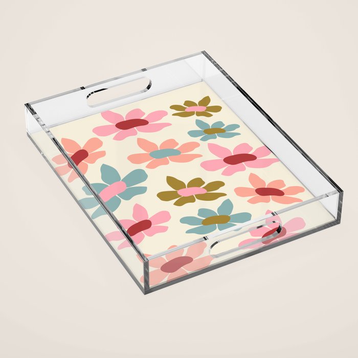 Retro Colorful Daisies  Acrylic Tray Gallery Image 1