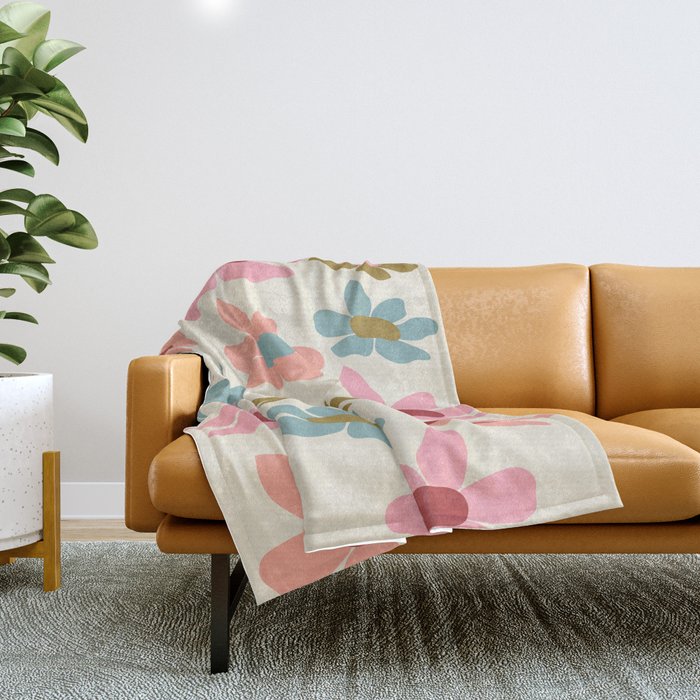 Retro Colorful Daisies  Throw Blanket Gallery Image 1