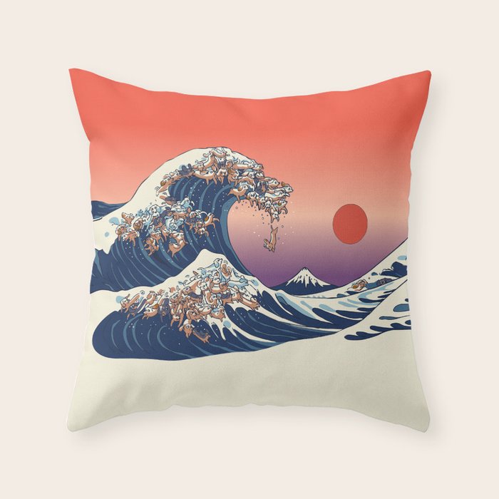 The Great Wave of Dachshunds Throw Pillow Gallery Image 1