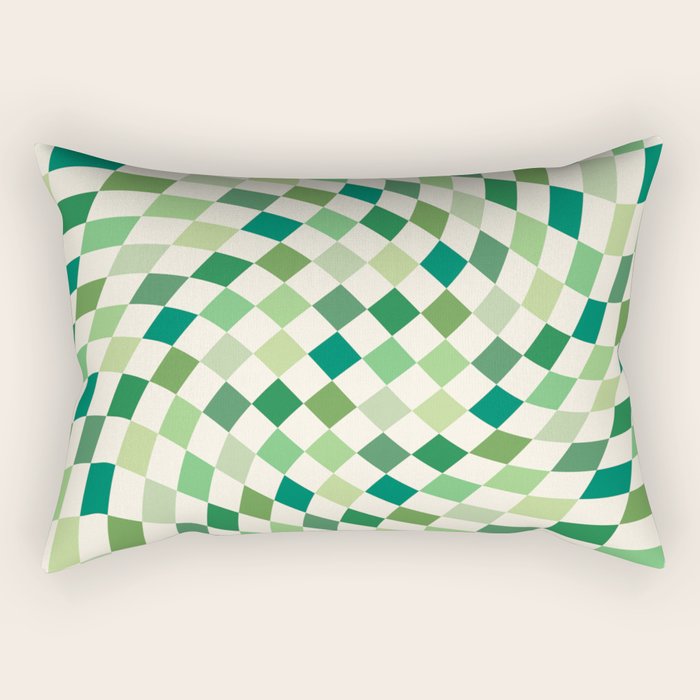 Green Checkered Swirl Rectangular Pillow Gallery Image 1