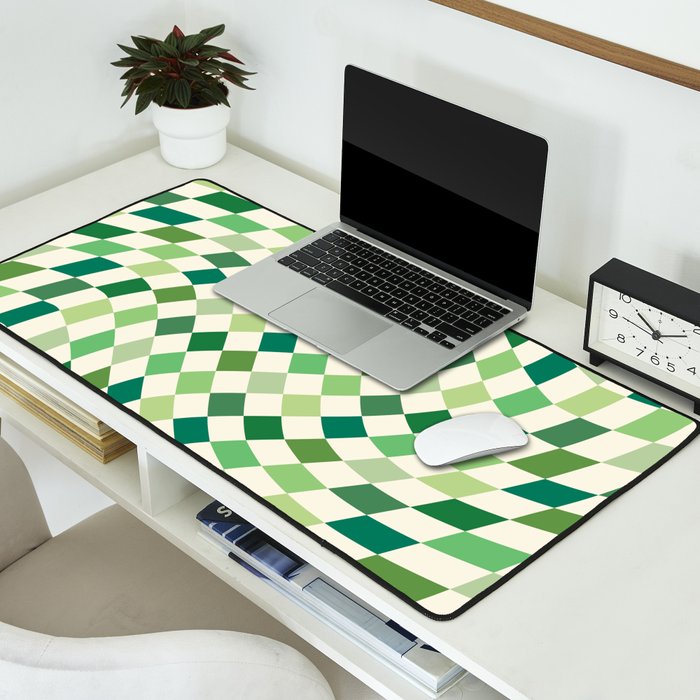 Green Checkered Swirl Desk Mat Gallery Image 2