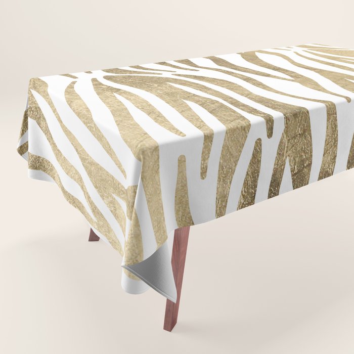 Chic faux gold white modern zebra animal print pattern Tablecloth Gallery Image 1