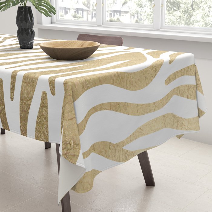 Chic faux gold white modern zebra animal print pattern Tablecloth Gallery Image 3