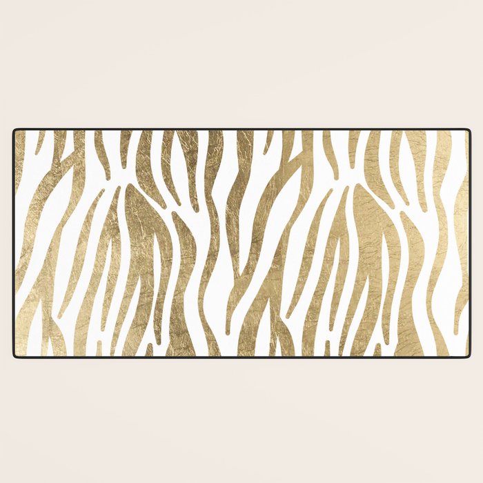 Chic faux gold white modern zebra animal print pattern Desk Mat Gallery Image 3