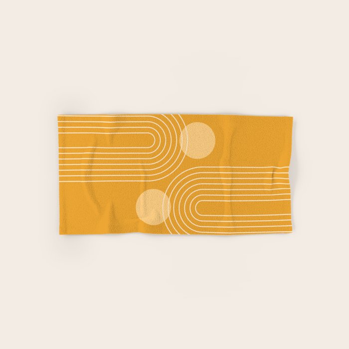 Mid Century Modern Geometric 118 in Yellow Gold Shades (Rainbow and Sun Abstraction) Bath Towel Gallery Image 1