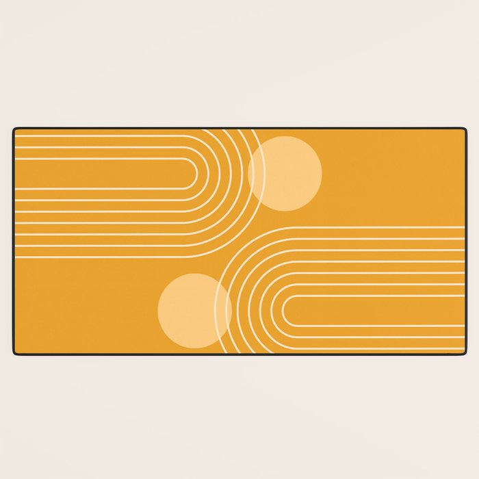 Mid Century Modern Geometric 118 in Yellow Gold Shades (Rainbow and Sun Abstraction) Desk Mat Gallery Image 3