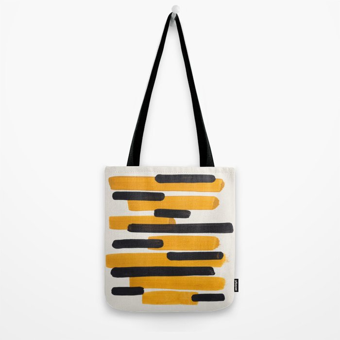 Mid Century Modern Abstract Painting Antique Yellow Black Bumble Bee Stripes Tote Bag Gallery Image 2