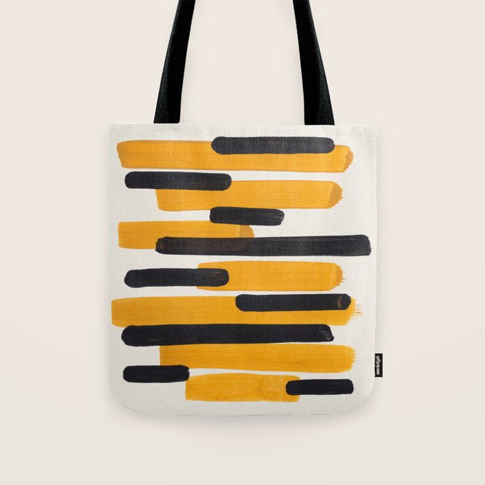 Mid Century Modern Abstract Painting Antique Yellow Black Bumble Bee Stripes Tote Bag Gallery Image 1