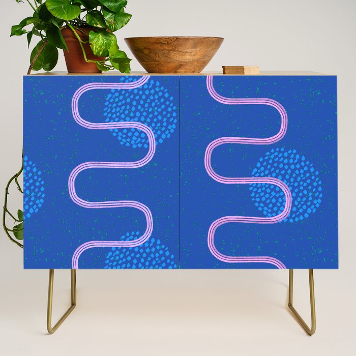 Abstract Fields in Navy Blue & Pastel Pink Credenza Gallery Image 1