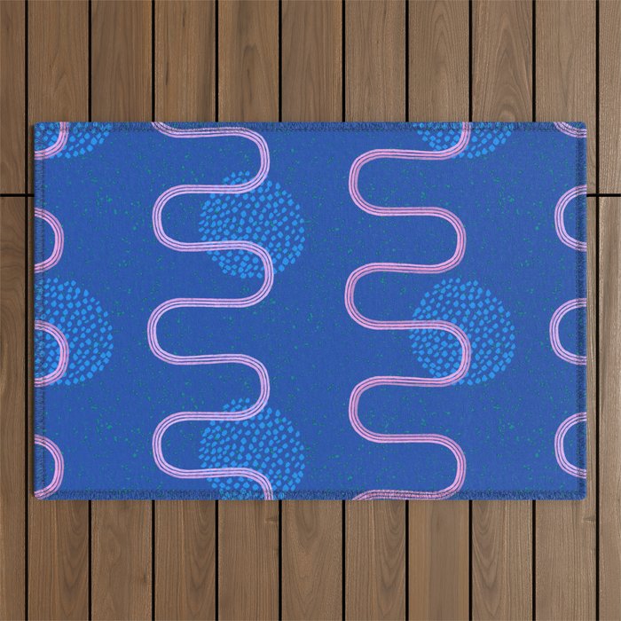 Abstract Fields in Navy Blue & Pastel Pink Outdoor Rug Gallery Image 1