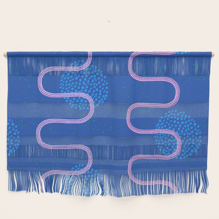 Abstract Fields in Navy Blue & Pastel Pink Wall Hanging Gallery Image 1