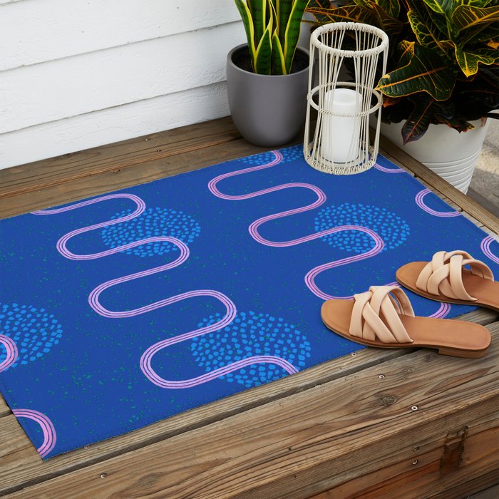 Abstract Fields in Navy Blue & Pastel Pink Outdoor Rug Gallery Image 2