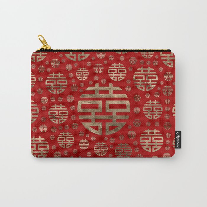 Double Happiness Symbol pattern - Gold on red Carry All Pouch Gallery Image 1