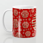 Double Happiness Symbol pattern - Gold on red Coffee Mug Gallery Image 3