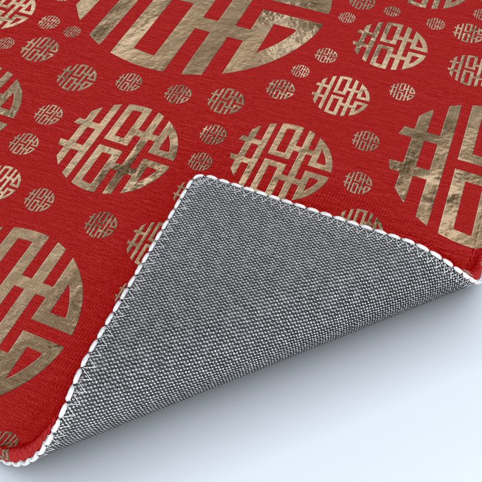 Double Happiness Symbol pattern - Gold on red Rug Gallery Image 4