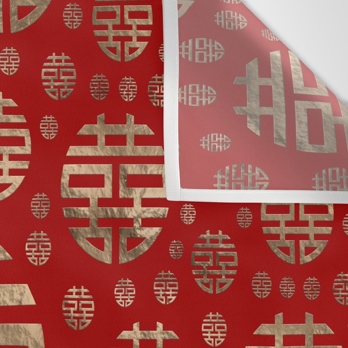 Double Happiness Symbol pattern - Gold on red Wall Tapestry Gallery Image 3