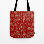 Double Happiness Symbol pattern - Gold on red Tote Bag Gallery Image 1