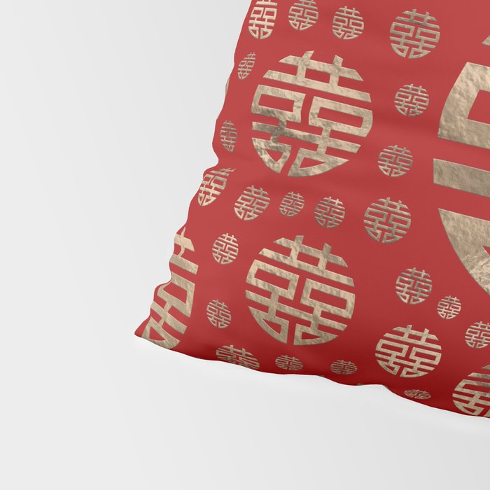 Double Happiness Symbol pattern - Gold on red Pillow Sham Gallery Image 4
