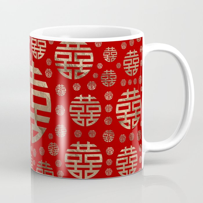 Double Happiness Symbol pattern - Gold on red Coffee Mug Gallery Image 1