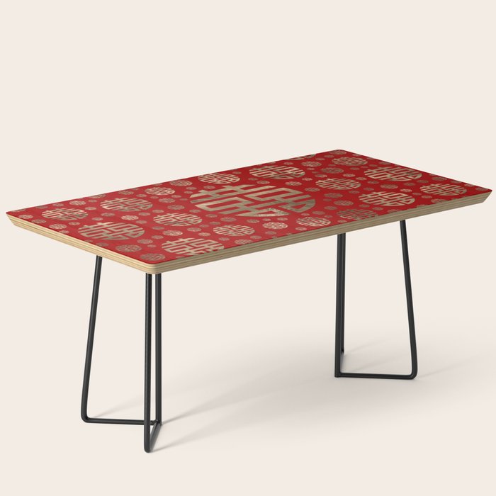 Double Happiness Symbol pattern - Gold on red Coffee Table Gallery Image 1
