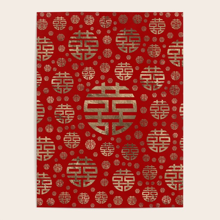 Double Happiness Symbol pattern - Gold on red Poster Gallery Image 4