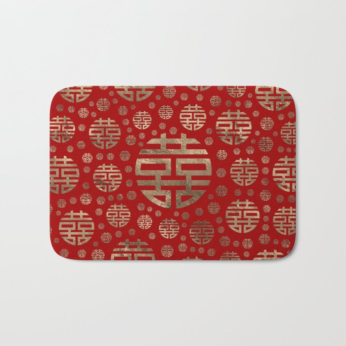 Double Happiness Symbol pattern - Gold on red Bath Mat Gallery Image 1
