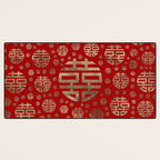 Double Happiness Symbol pattern - Gold on red Desk Mat Gallery Image 3