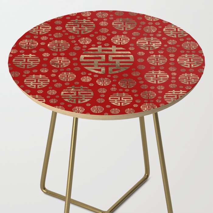 Double Happiness Symbol pattern - Gold on red Side Table Gallery Image 2