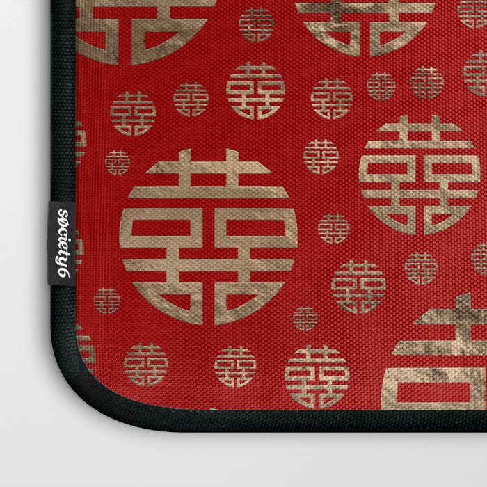 Double Happiness Symbol pattern - Gold on red Laptop Sleeve Gallery Image 3