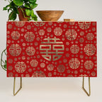Double Happiness Symbol pattern - Gold on red Credenza Gallery Image 1
