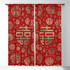 Double Happiness Symbol pattern - Gold on red Window Curtain Gallery Image 5