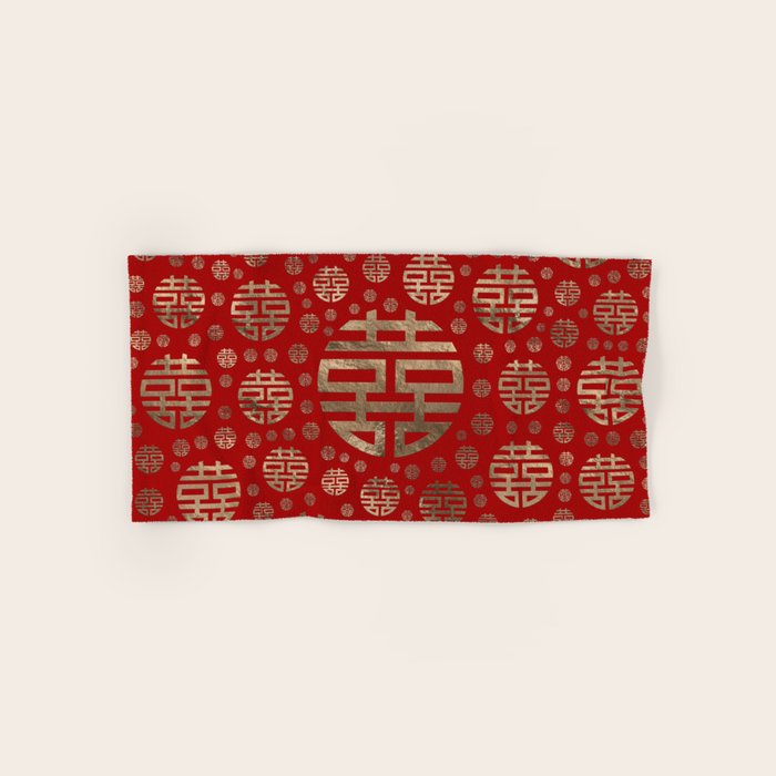 Double Happiness Symbol pattern - Gold on red Towels Gallery Image 1